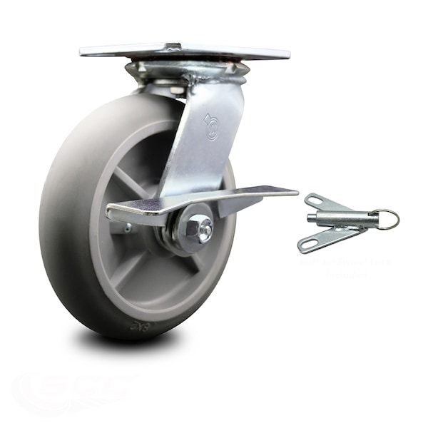 Service Caster 8 Inch Thermoplastic Rubber Caster with Roller Bearing and Brake/Swivel Lock SCC SCC-35S820-TPRRD-SLB-BSL - main